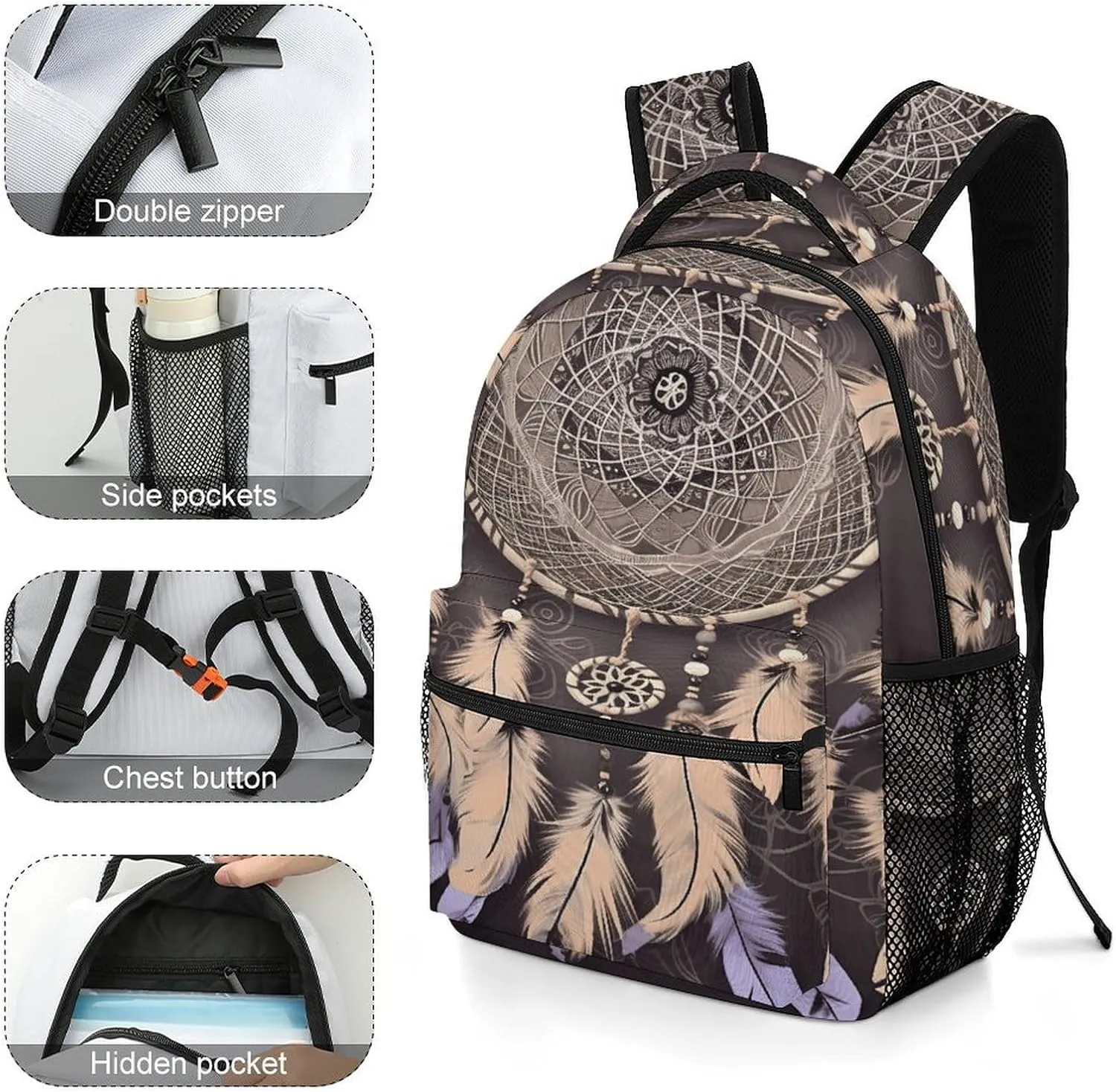 Small Backpacks Personalized Dream Catcher Printing Travel Bag Lightweight Travel Backpack For Women Men