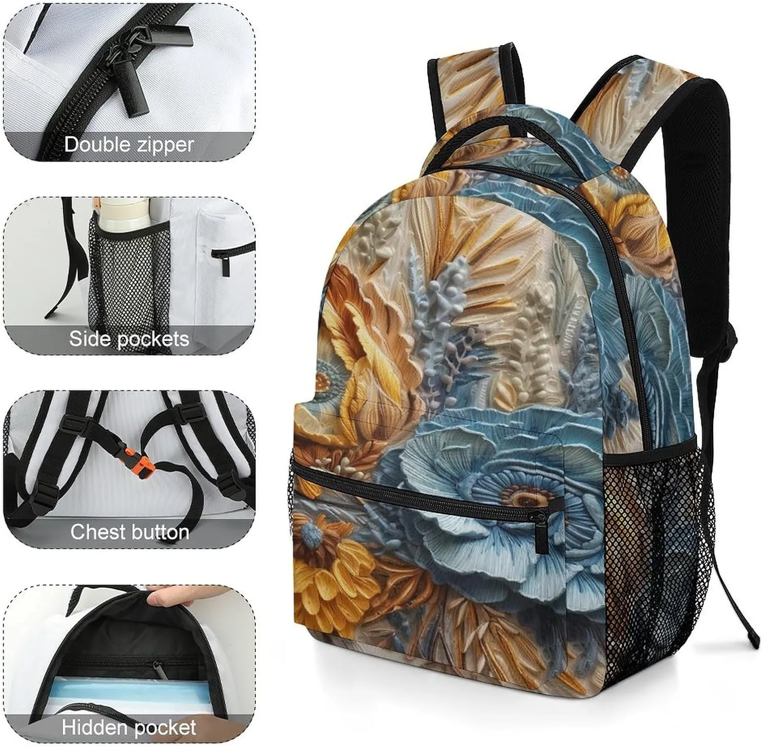 Small Backpacks Personalized Embroidered Flowers Printing Travel Bag Lightweight Travel Backpack For Women Men