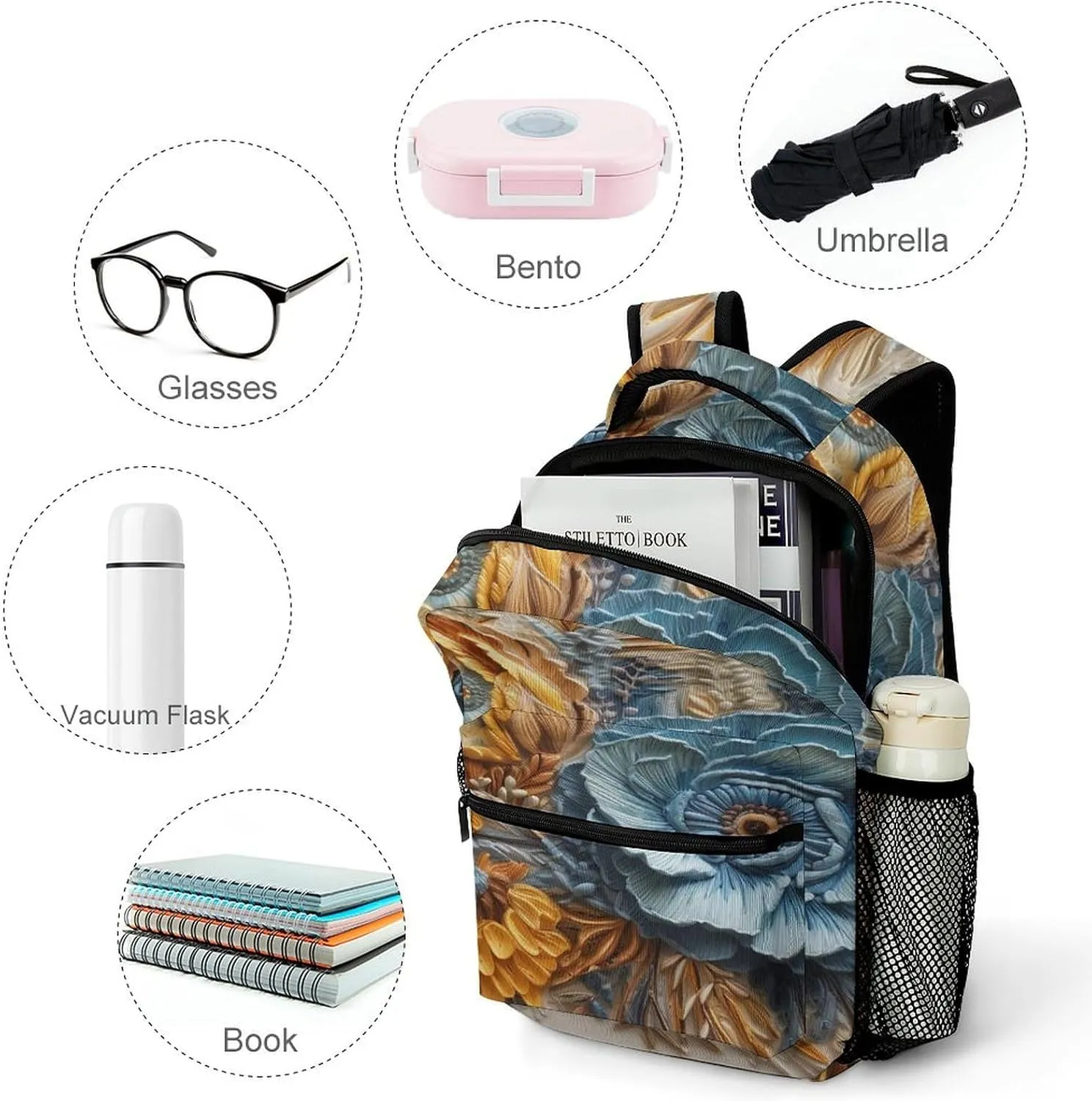 Small Backpacks Personalized Embroidered Flowers Printing Travel Bag Lightweight Travel Backpack For Women Men