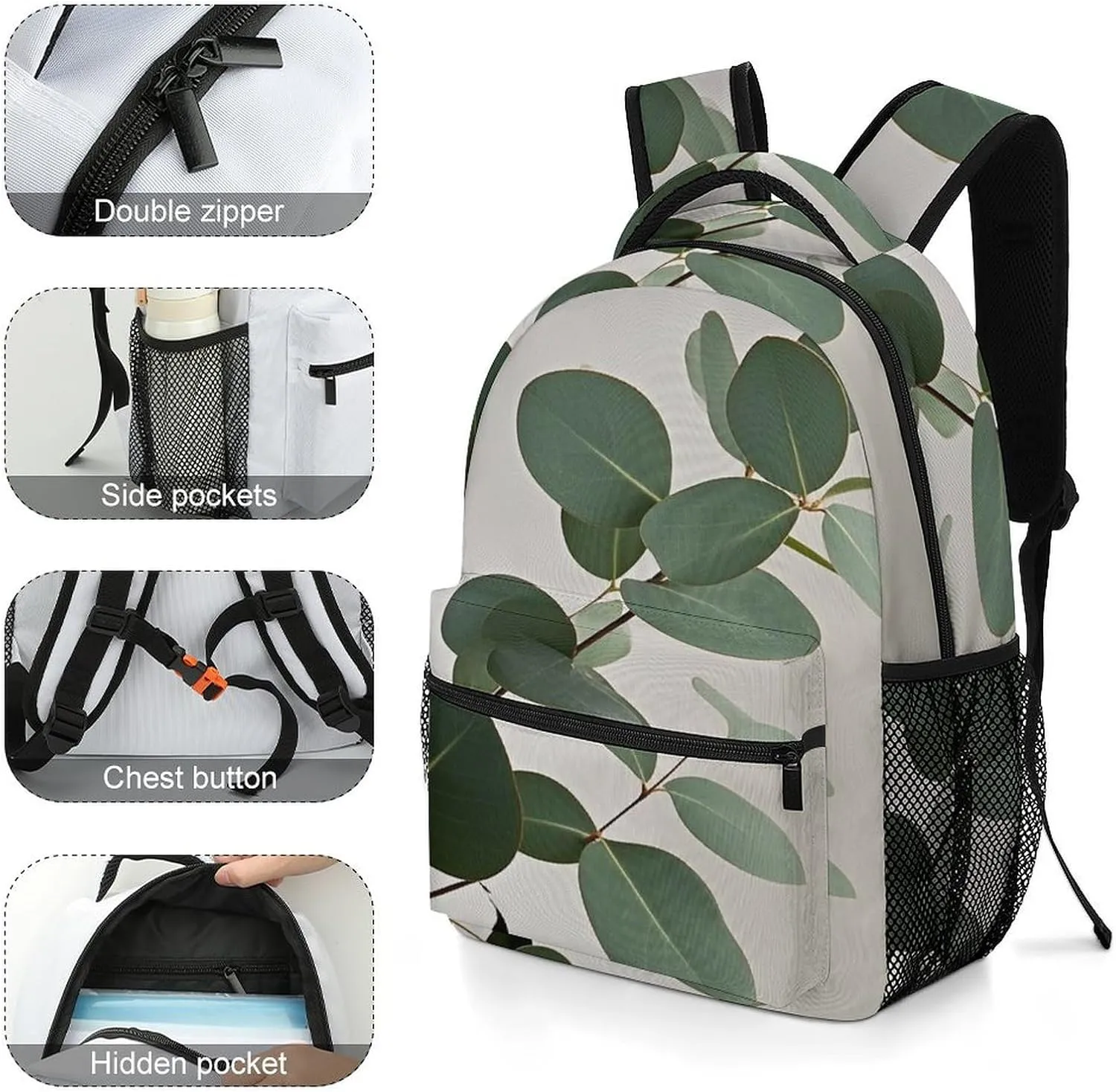 Small Backpacks Personalized Eucalyptus Leaves Printing Travel Bag Lightweight Travel Backpack For Women Men