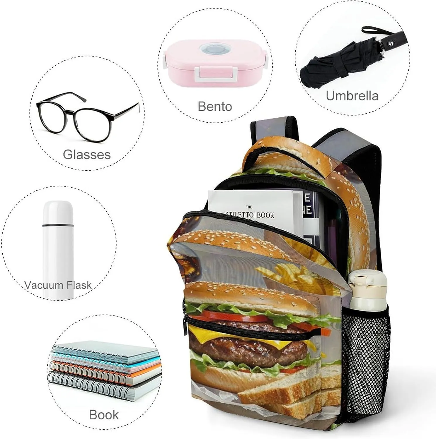 Small Backpacks Personalized Fast Food Enthusiasts Printing Travel Bag Lightweight Travel Backpack For Women Men