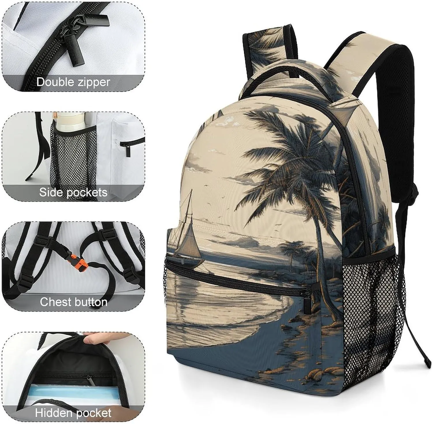 Small Backpacks Personalized Fishing Boat Printing Travel Bag Lightweight Travel Backpack For Women Men