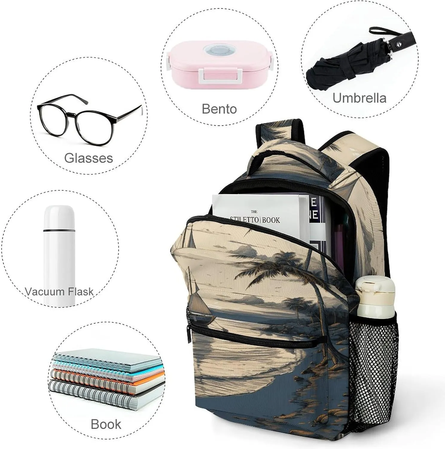 Small Backpacks Personalized Fishing Boat Printing Travel Bag Lightweight Travel Backpack For Women Men