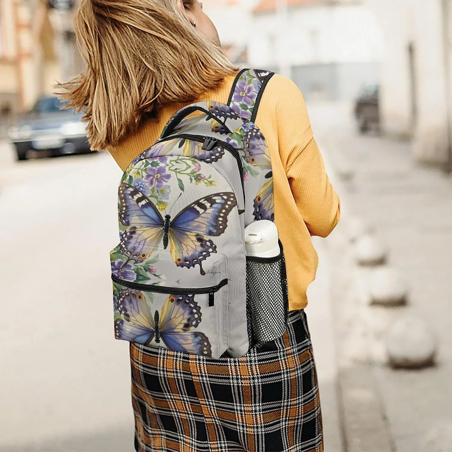 Small Backpacks Personalized Fringed Iris Printing Travel Bag Lightweight Travel Backpack For Women Men