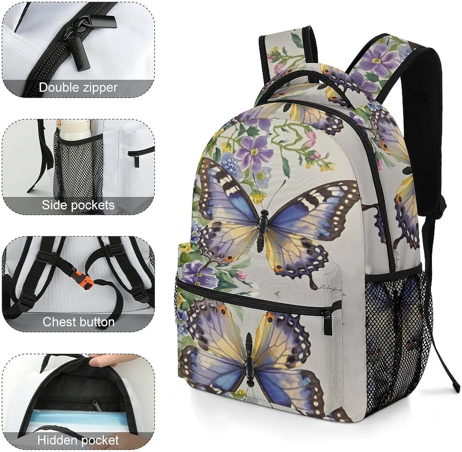 Small Backpacks Personalized Fringed Iris Printing Travel Bag Lightweight Travel Backpack For Women Men