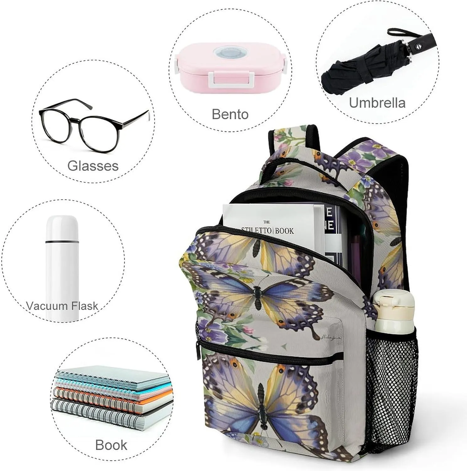 Small Backpacks Personalized Fringed Iris Printing Travel Bag Lightweight Travel Backpack For Women Men
