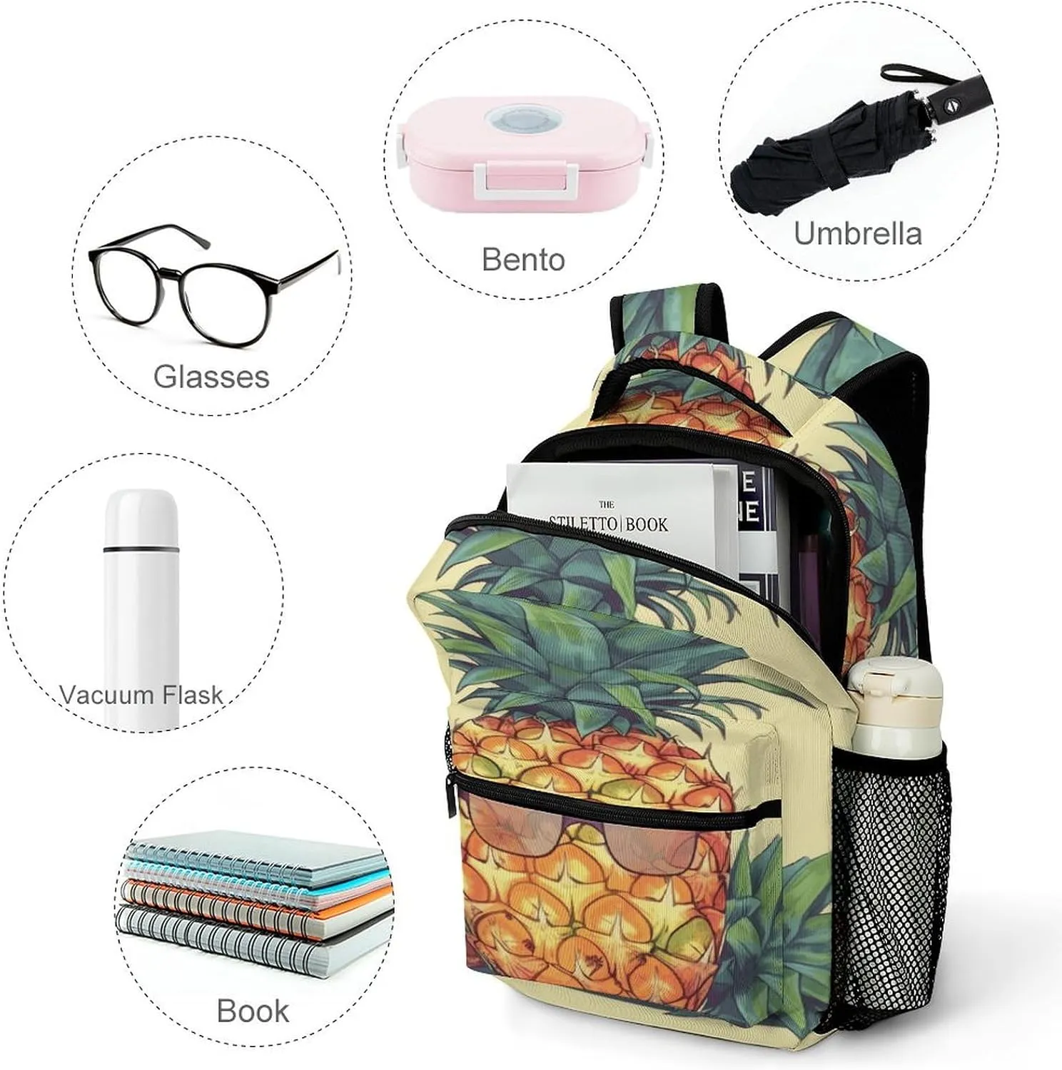 Small Backpacks Personalized Funny Pineapple Printing Travel Bag Lightweight Travel Backpack For Women Men