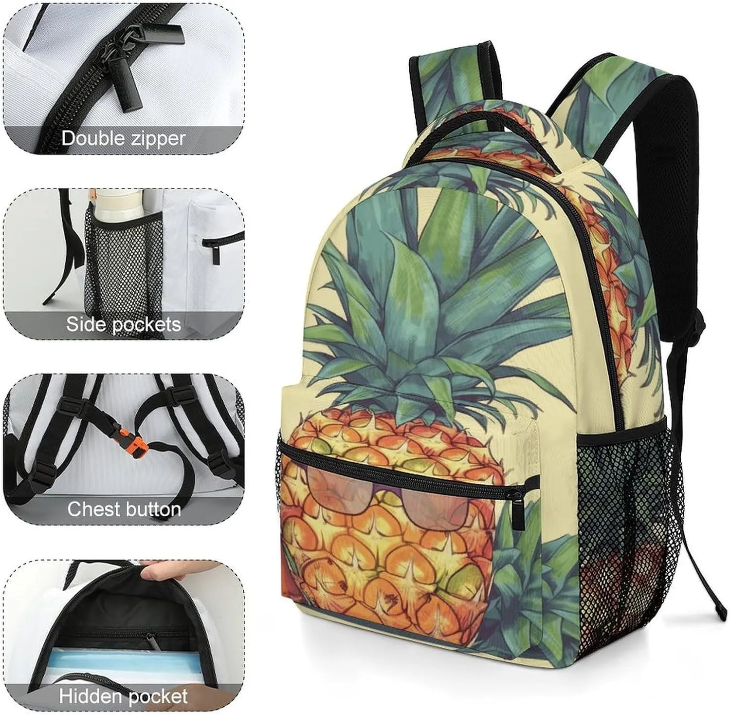 Small Backpacks Personalized Funny Pineapple Printing Travel Bag Lightweight Travel Backpack For Women Men