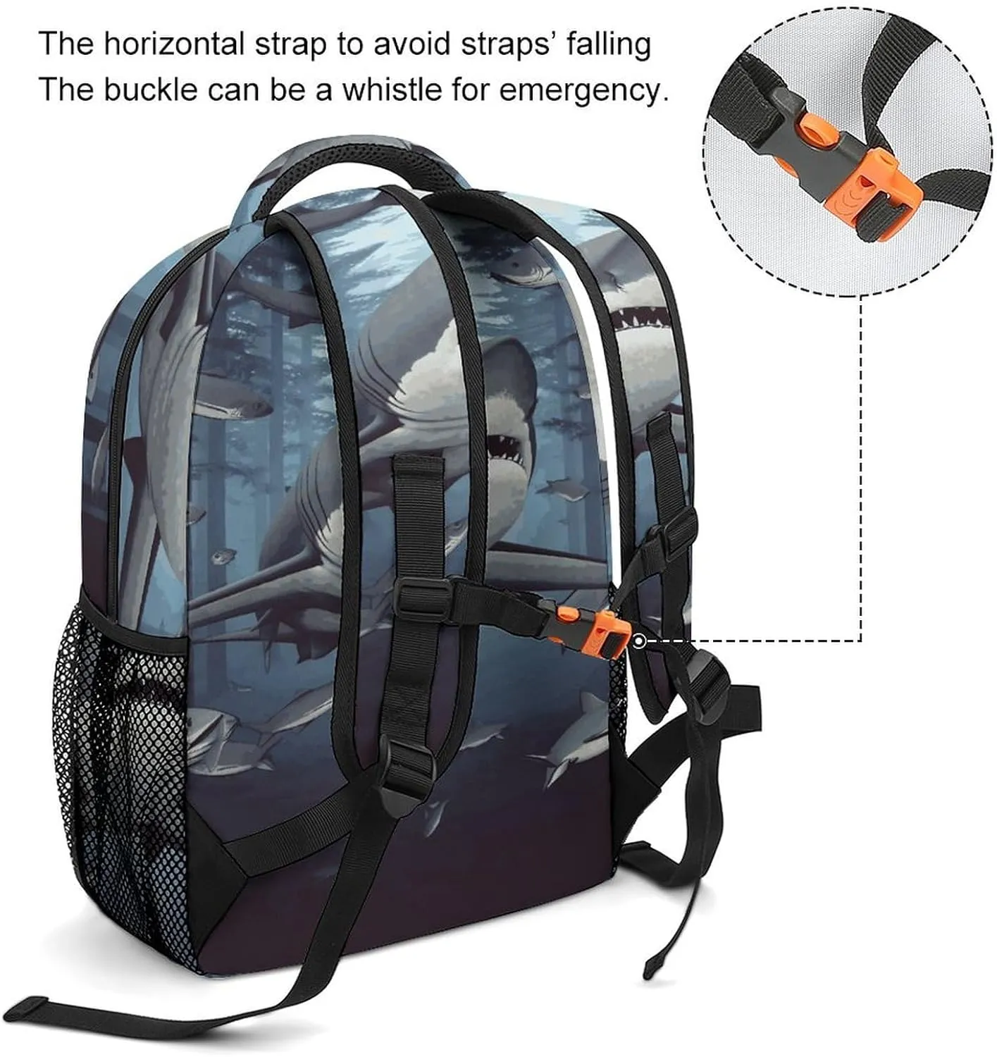 Small Backpacks Personalized Funny Sharks Design Printing Travel Bag Lightweight Travel Backpack For Women Men