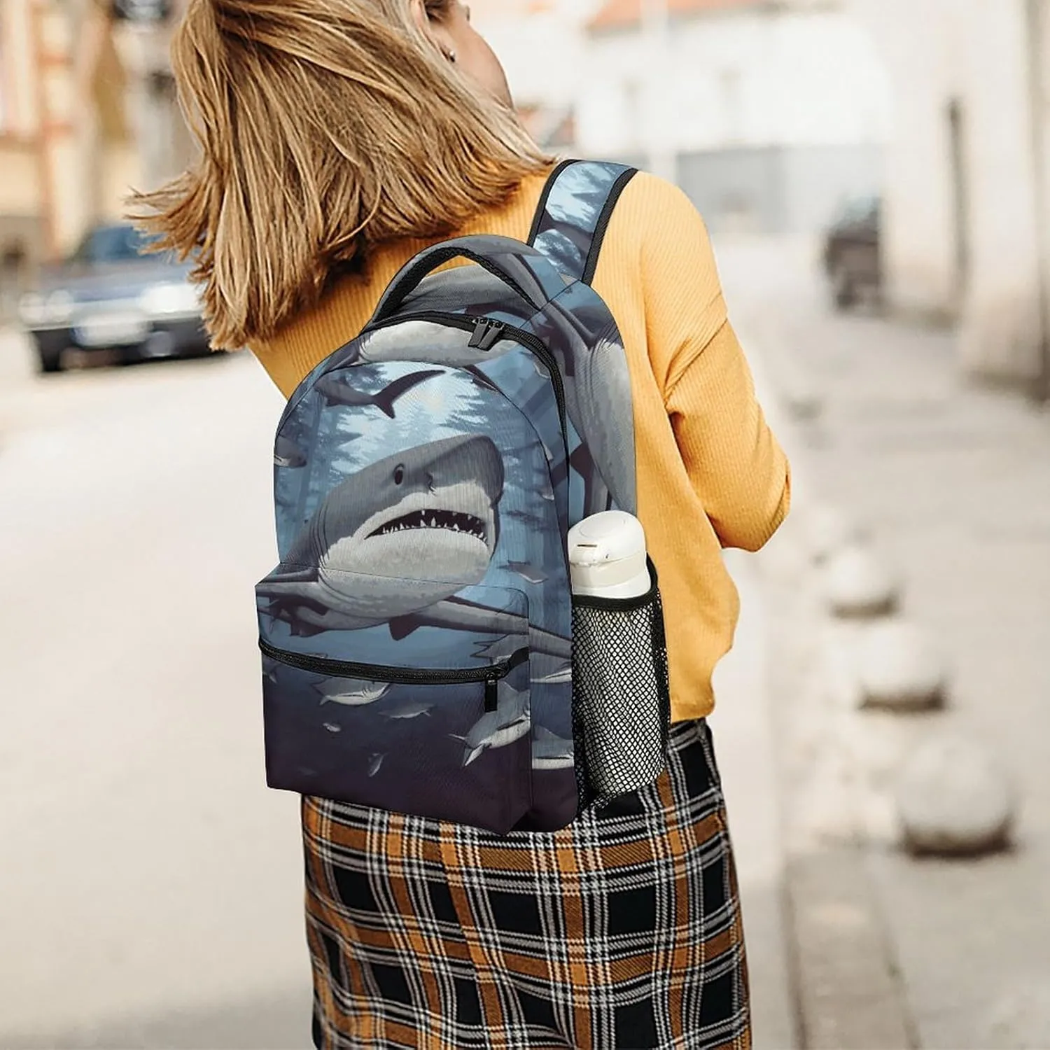 Small Backpacks Personalized Funny Sharks Design Printing Travel Bag Lightweight Travel Backpack For Women Men