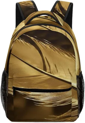 Small Backpacks Personalized Golden Feathers Printing Travel Bag Lightweight Travel Backpack For Women Men