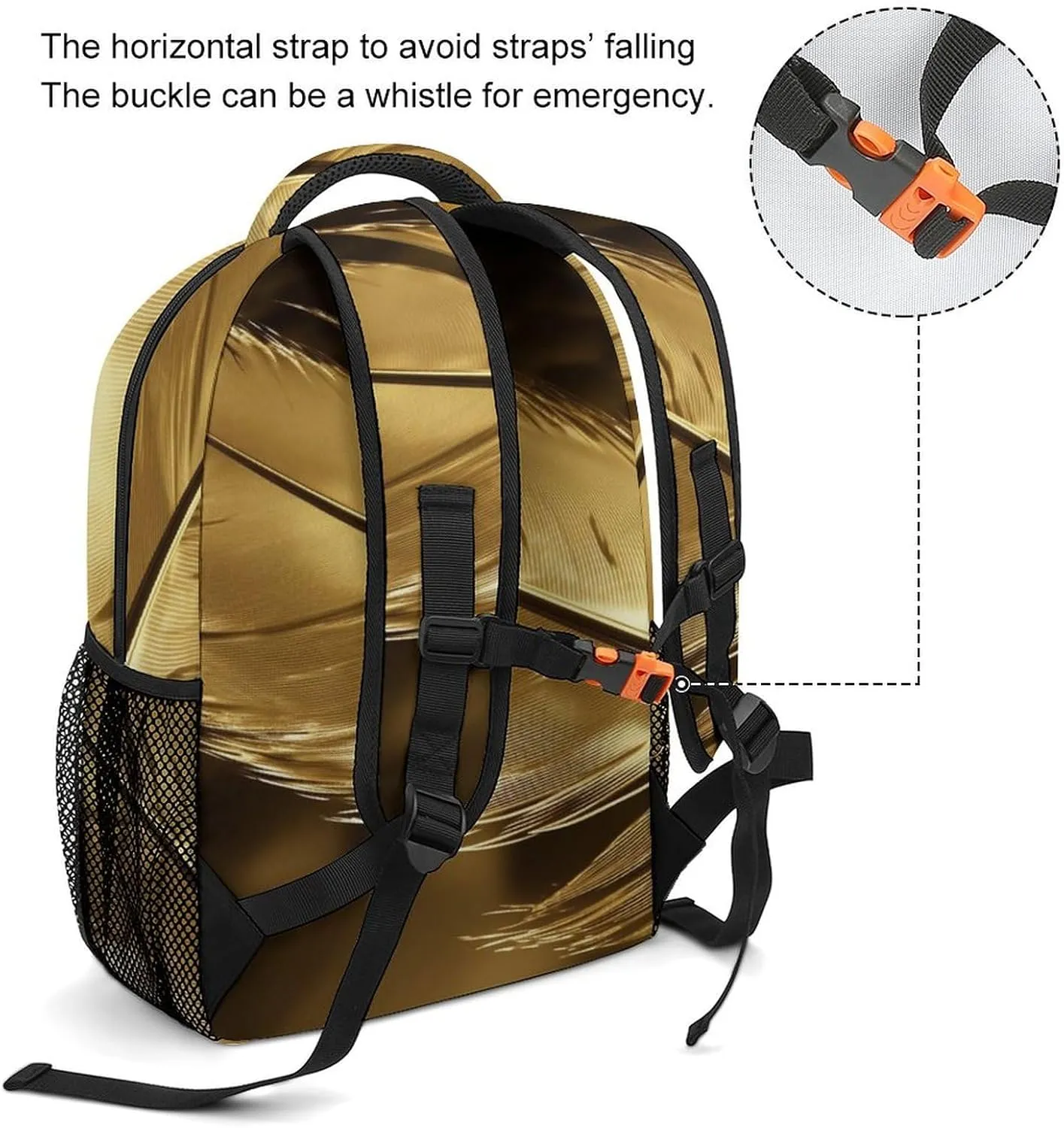 Small Backpacks Personalized Golden Feathers Printing Travel Bag Lightweight Travel Backpack For Women Men