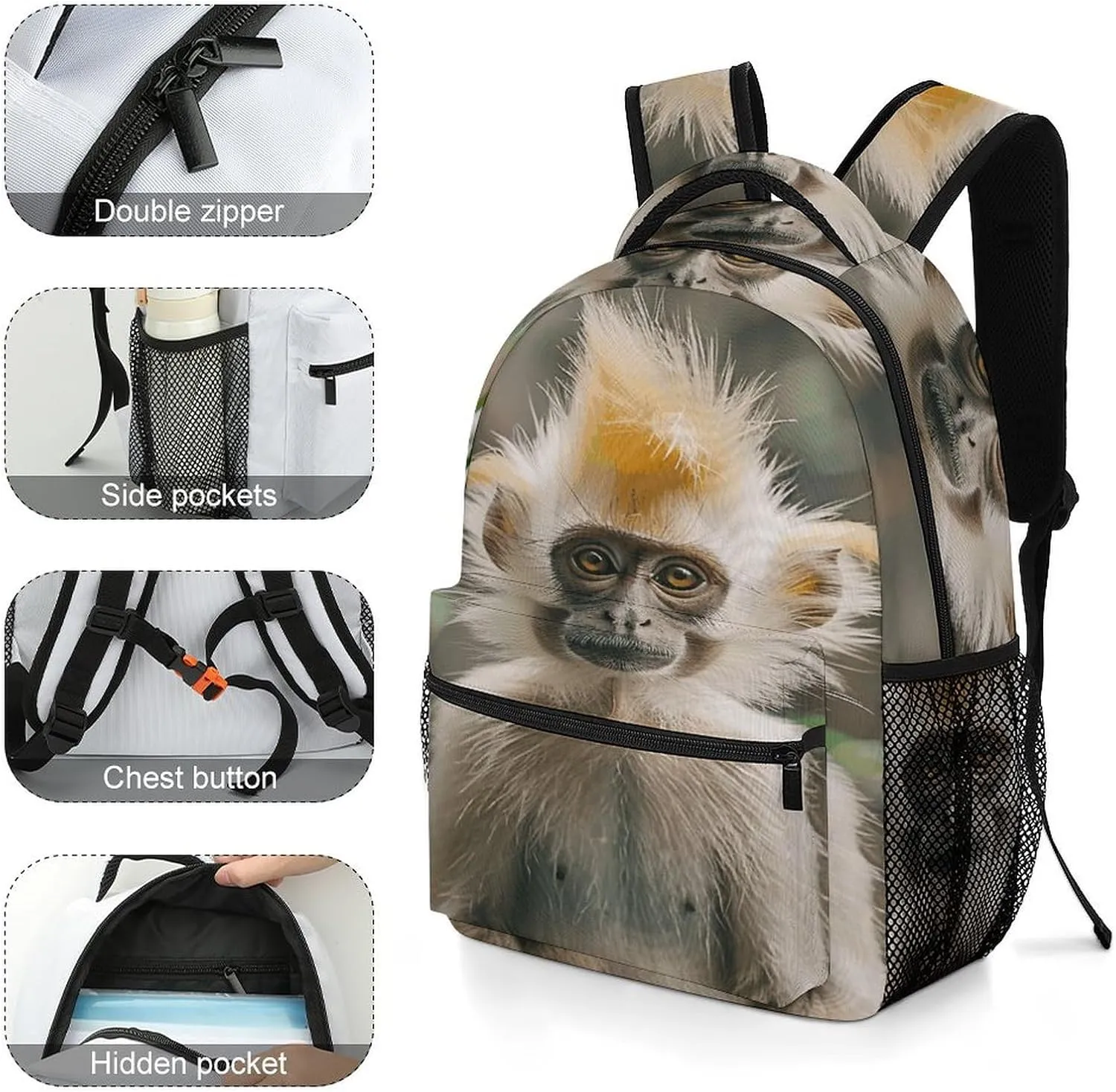 Small Backpacks Personalized Golden Haired Monkey Printing Travel Bag Lightweight Travel Backpack For Women Men