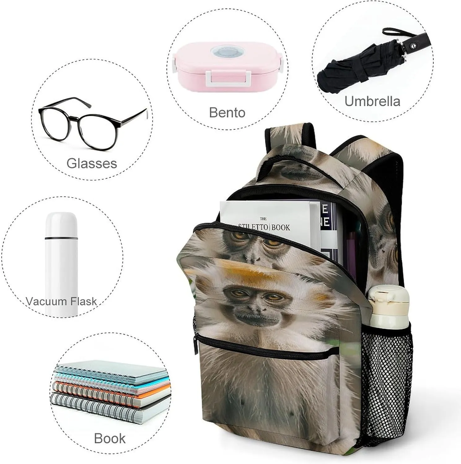 Small Backpacks Personalized Golden Haired Monkey Printing Travel Bag Lightweight Travel Backpack For Women Men