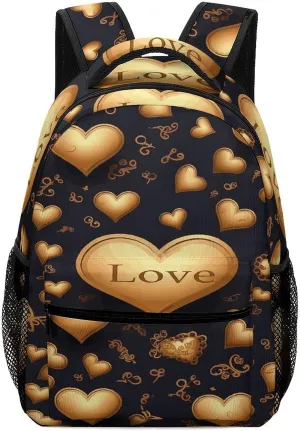 Small Backpacks Personalized Golden Heart Printing Travel Bag Lightweight Travel Backpack For Women Men