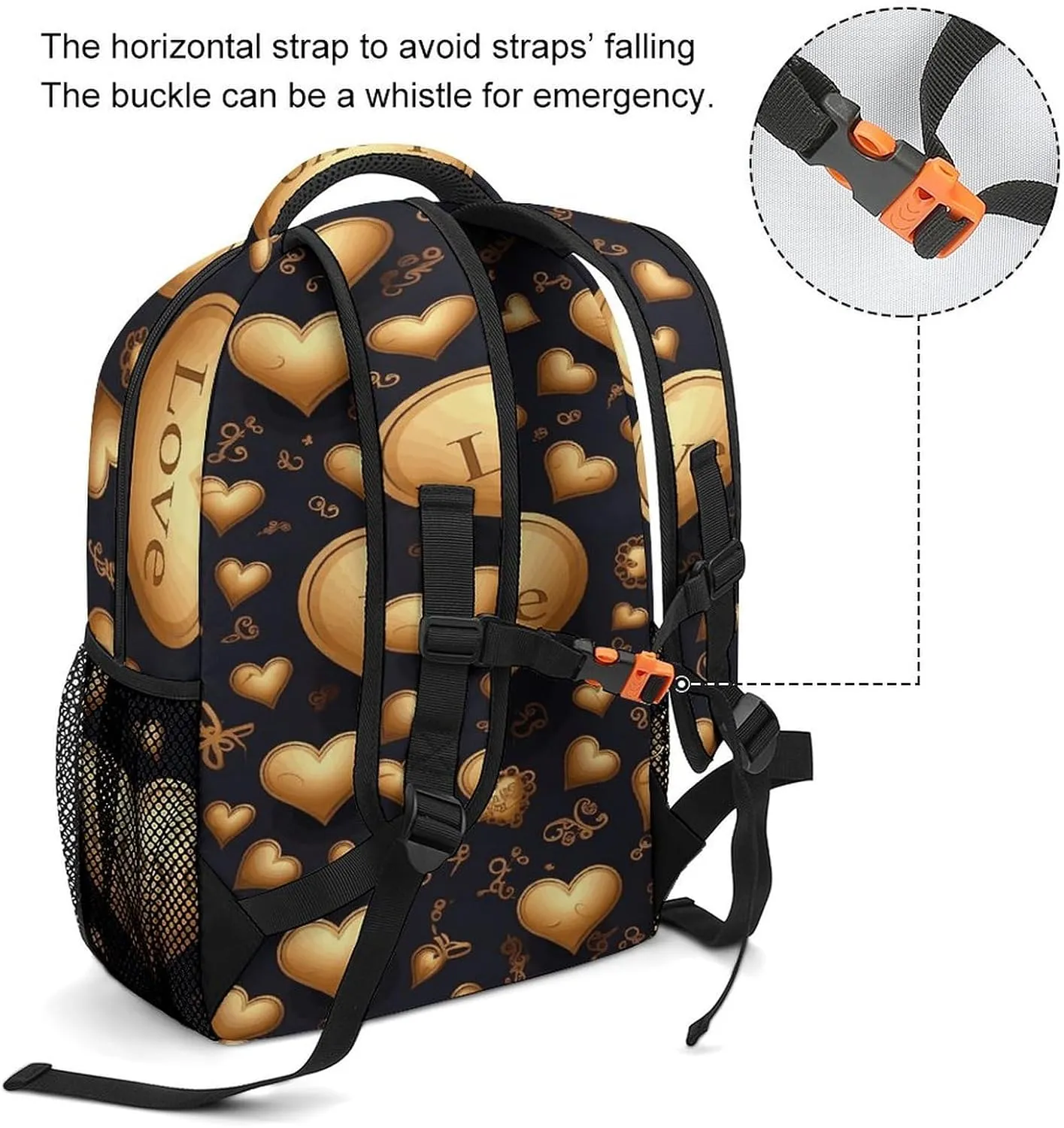Small Backpacks Personalized Golden Heart Printing Travel Bag Lightweight Travel Backpack For Women Men