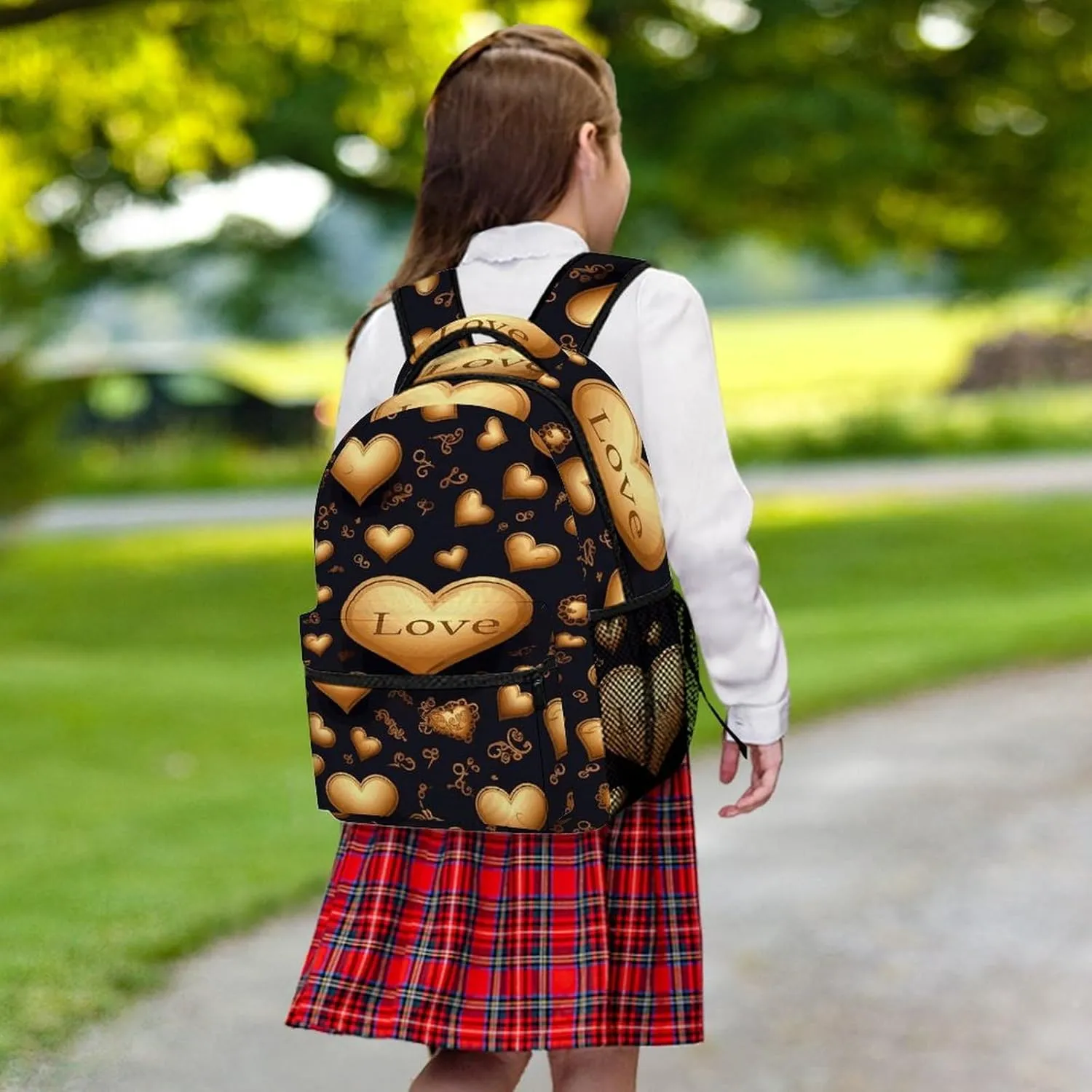 Small Backpacks Personalized Golden Heart Printing Travel Bag Lightweight Travel Backpack For Women Men