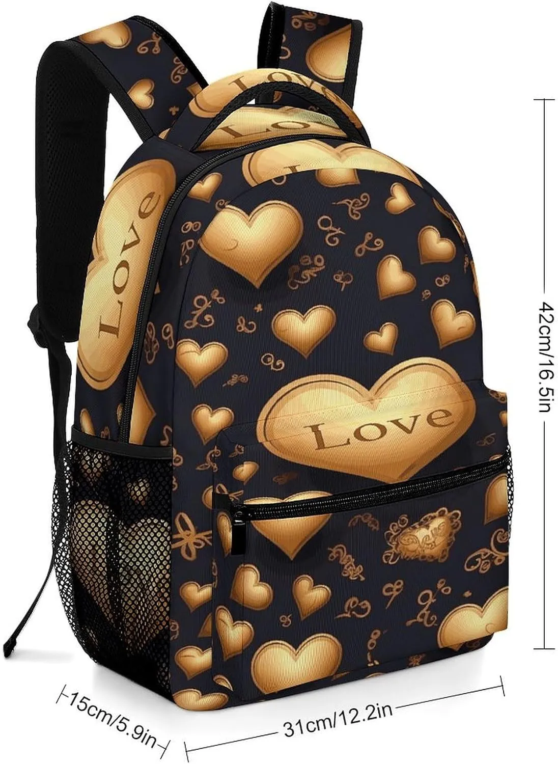 Small Backpacks Personalized Golden Heart Printing Travel Bag Lightweight Travel Backpack For Women Men