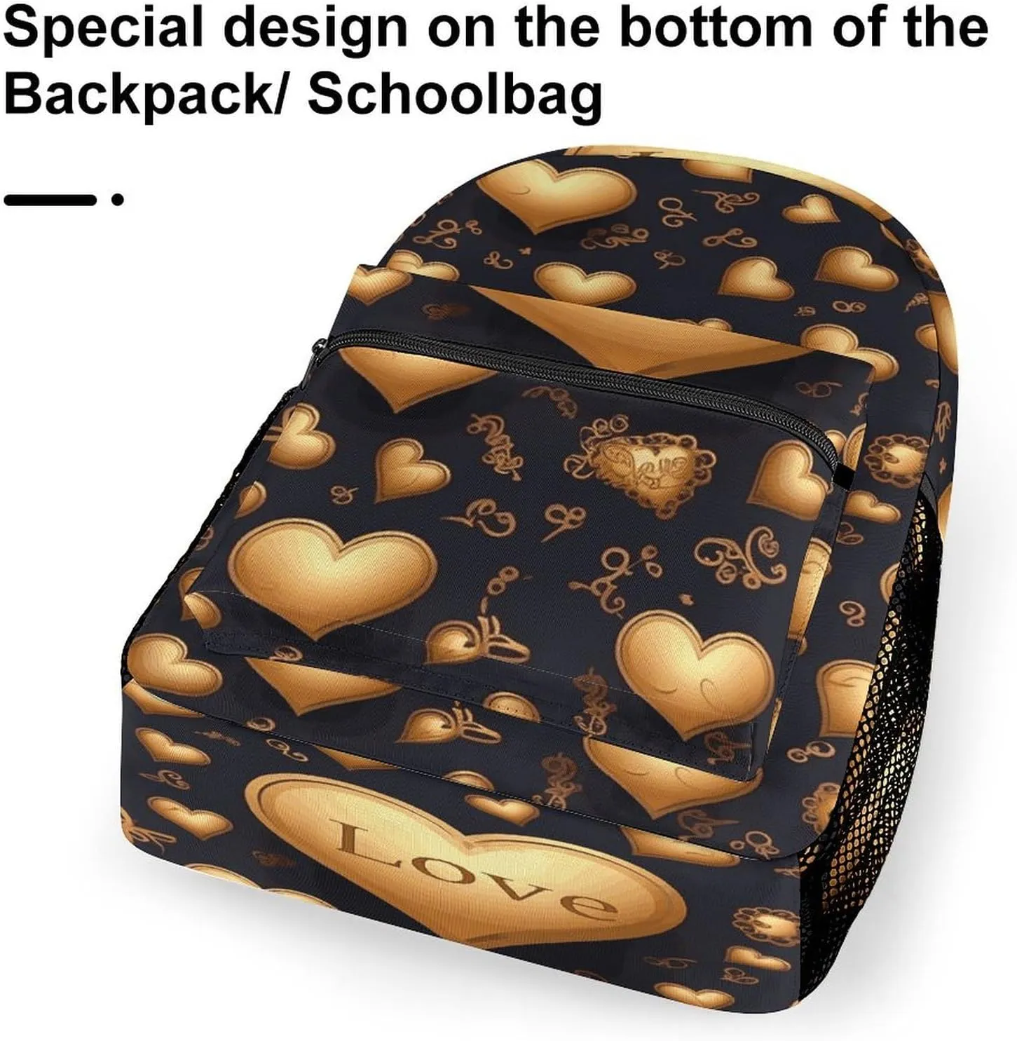 Small Backpacks Personalized Golden Heart Printing Travel Bag Lightweight Travel Backpack For Women Men