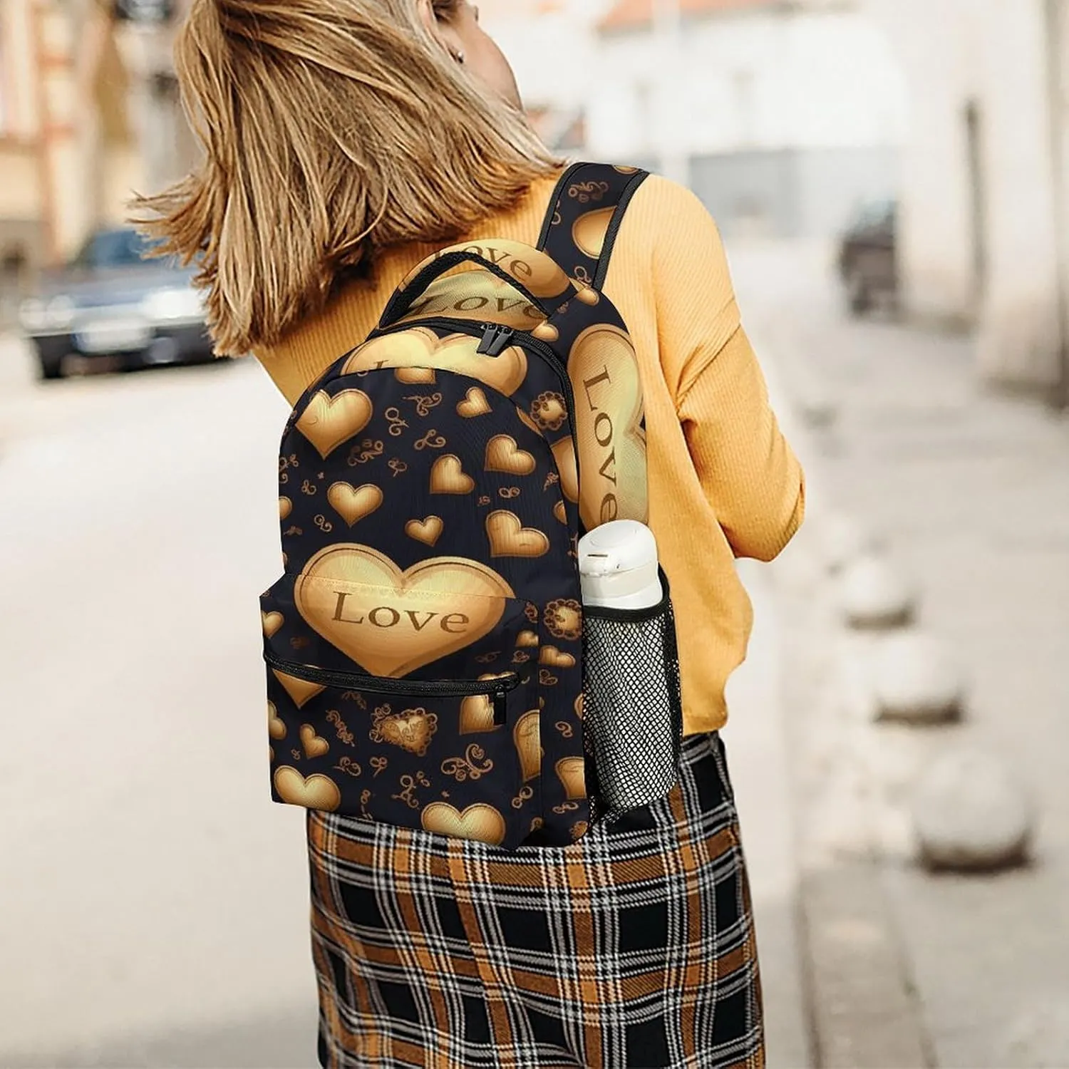 Small Backpacks Personalized Golden Heart Printing Travel Bag Lightweight Travel Backpack For Women Men
