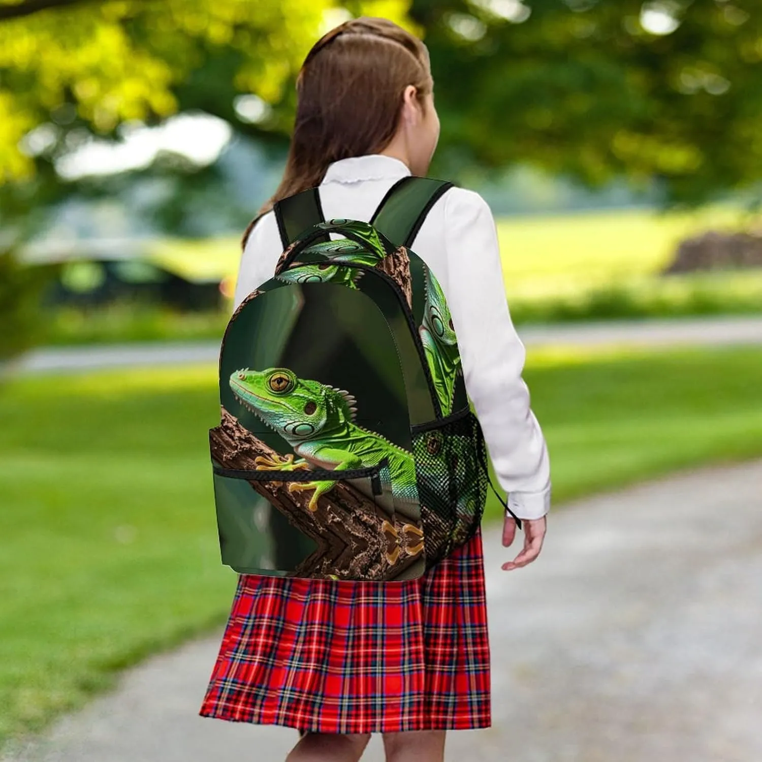 Small Backpacks Personalized Green Geckos Printing Travel Bag Lightweight Travel Backpack For Women Men