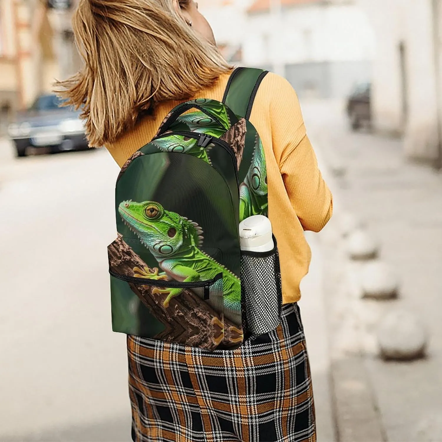 Small Backpacks Personalized Green Geckos Printing Travel Bag Lightweight Travel Backpack For Women Men
