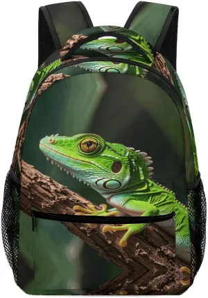 Small Backpacks Personalized Green Geckos Printing Travel Bag Lightweight Travel Backpack For Women Men