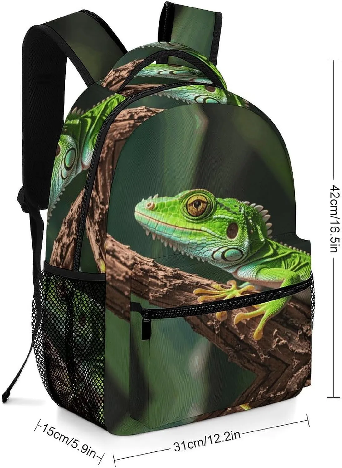 Small Backpacks Personalized Green Geckos Printing Travel Bag Lightweight Travel Backpack For Women Men