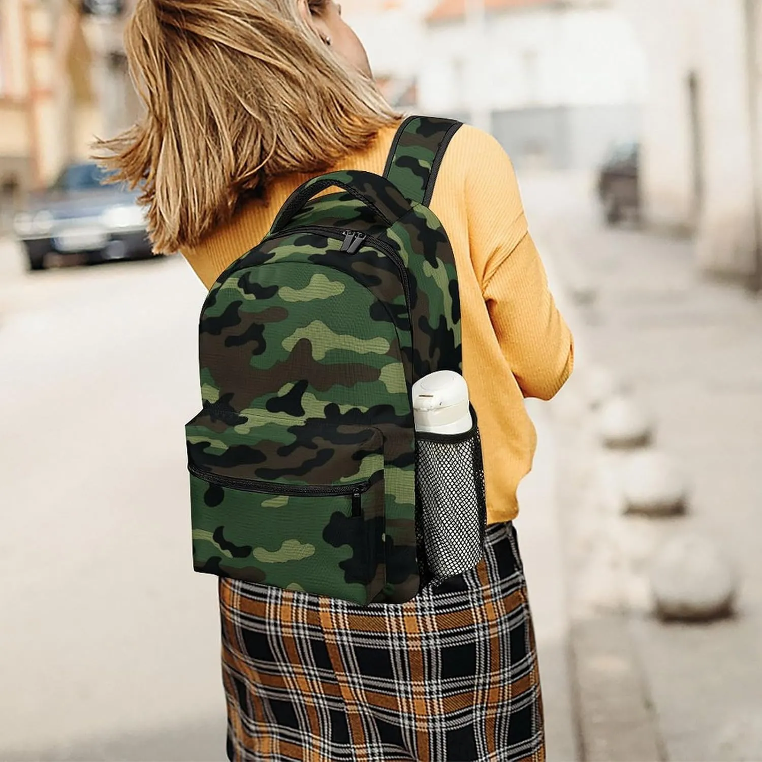 Small Backpacks Personalized Green Military Pattern Printing Travel Bag Lightweight Travel Backpack For Women Men
