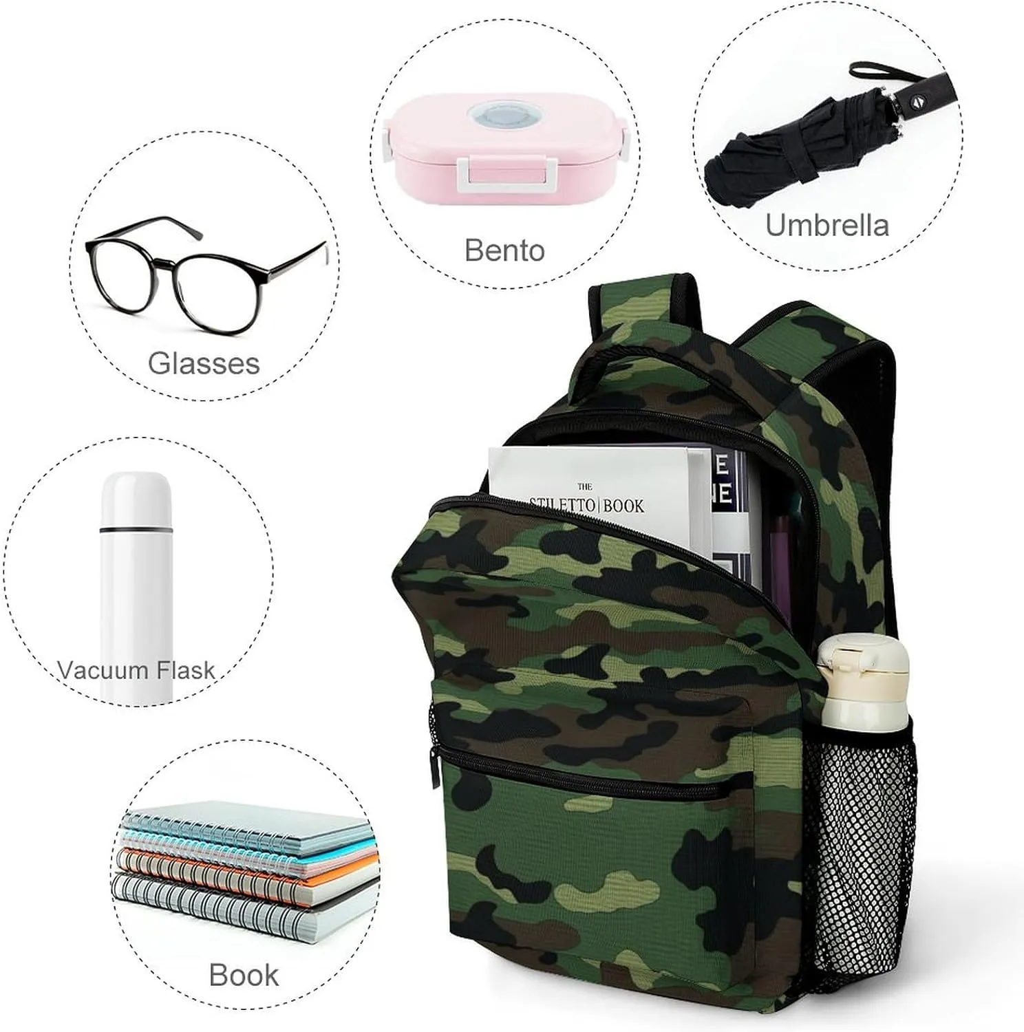 Small Backpacks Personalized Green Military Pattern Printing Travel Bag Lightweight Travel Backpack For Women Men