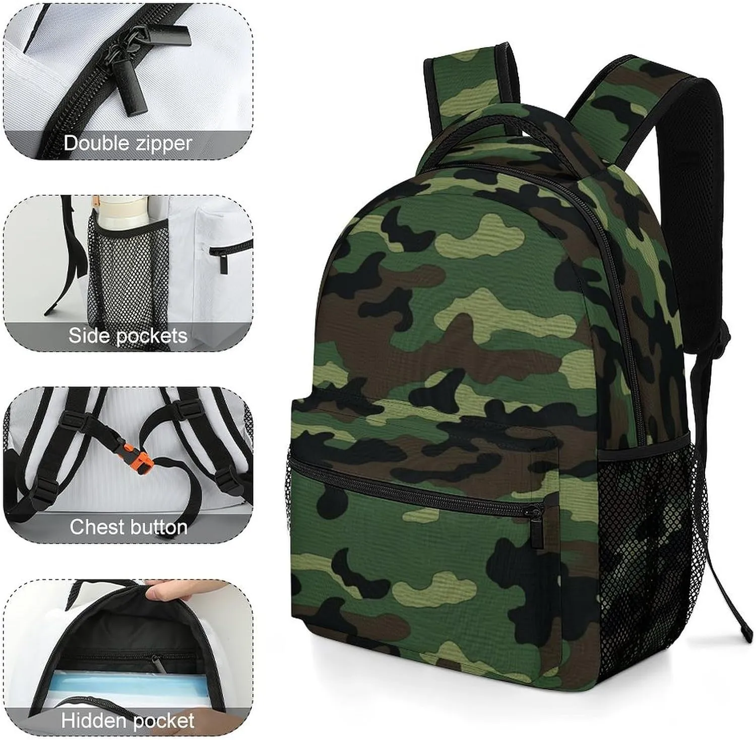 Small Backpacks Personalized Green Military Pattern Printing Travel Bag Lightweight Travel Backpack For Women Men