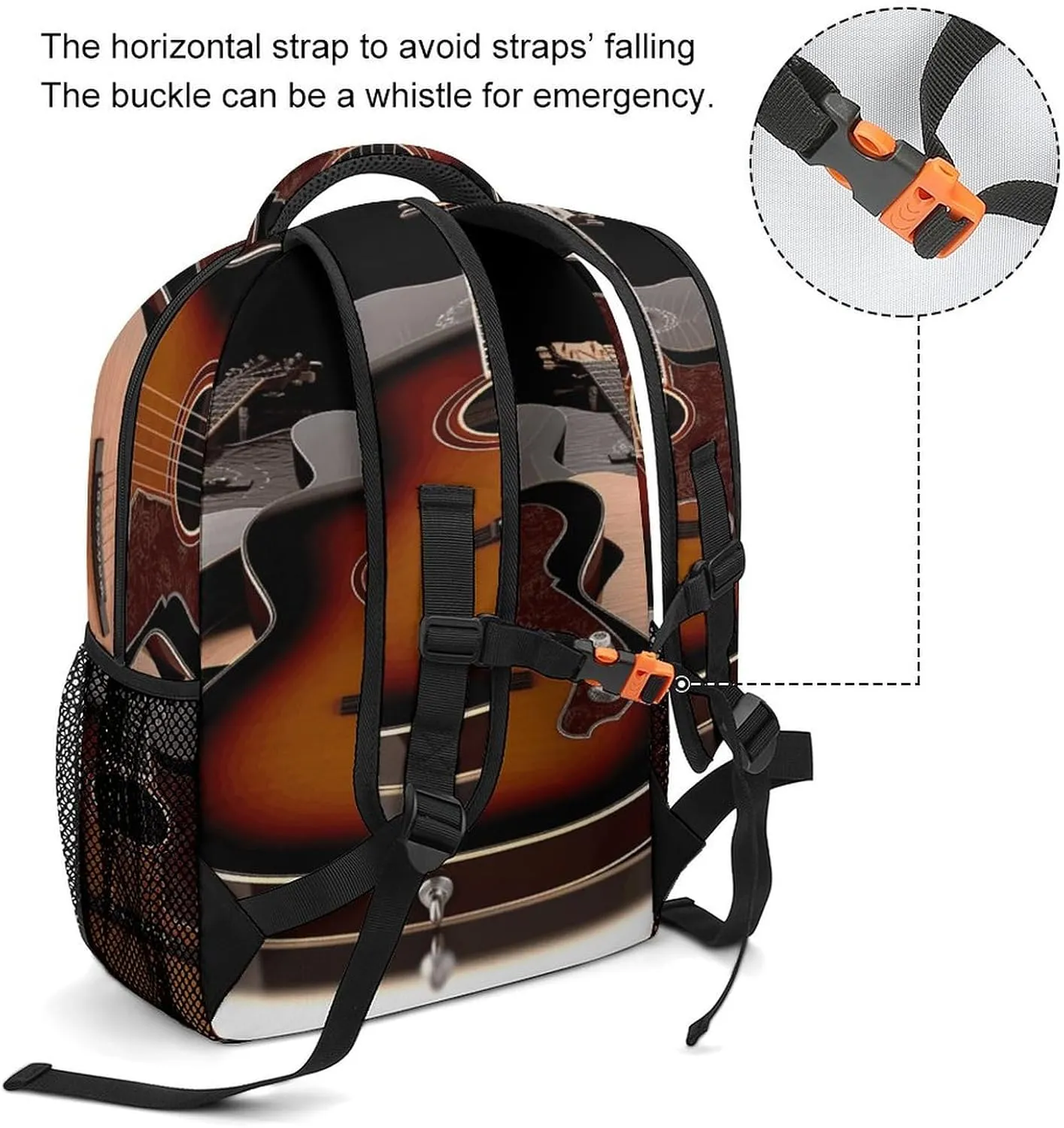 Small Backpacks Personalized Guitar Printing Travel Bag Lightweight Travel Backpack For Women Men