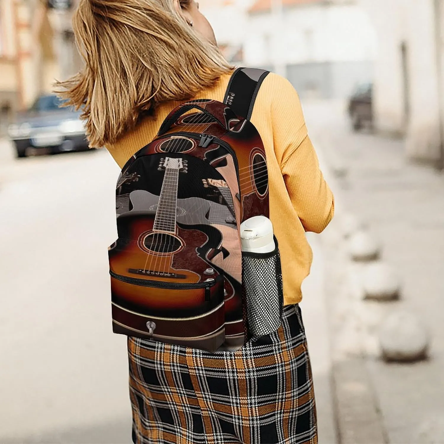 Small Backpacks Personalized Guitar Printing Travel Bag Lightweight Travel Backpack For Women Men