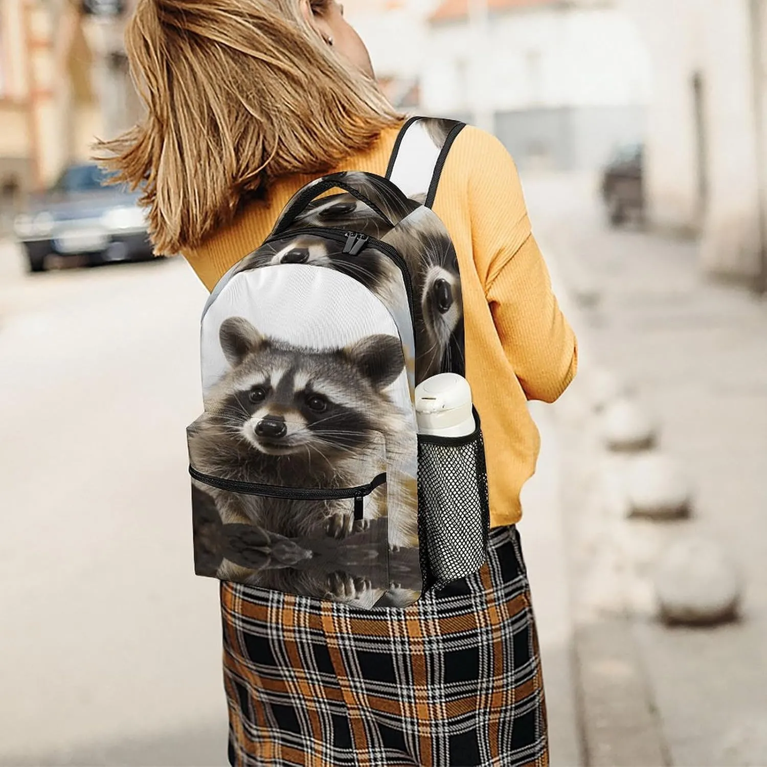 Small Backpacks Personalized Hairy Raccoon Printing Travel Bag Lightweight Travel Backpack For Women Men