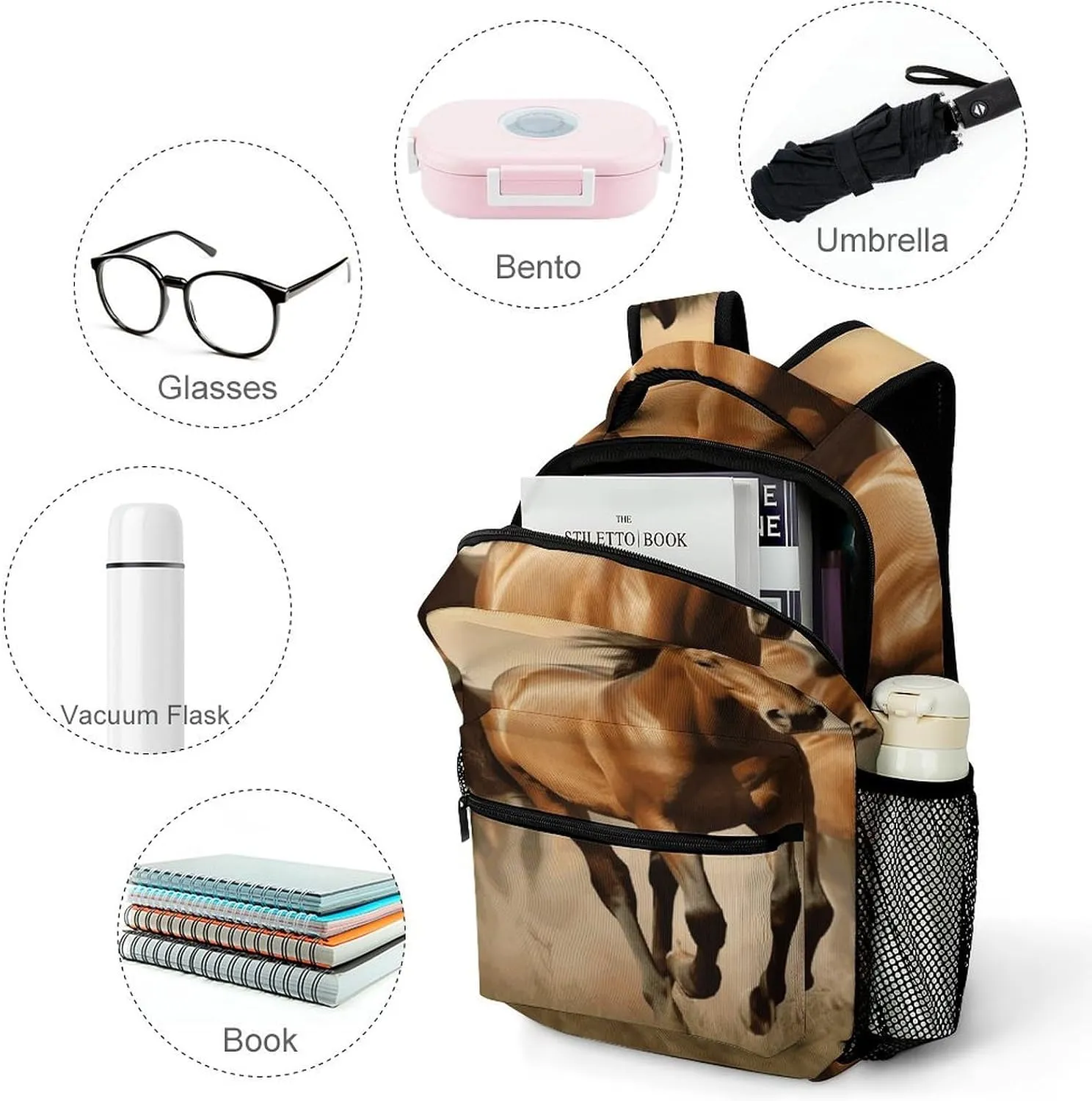 Small Backpacks Personalized Horses Printing Travel Bag Lightweight Travel Backpack For Women Men