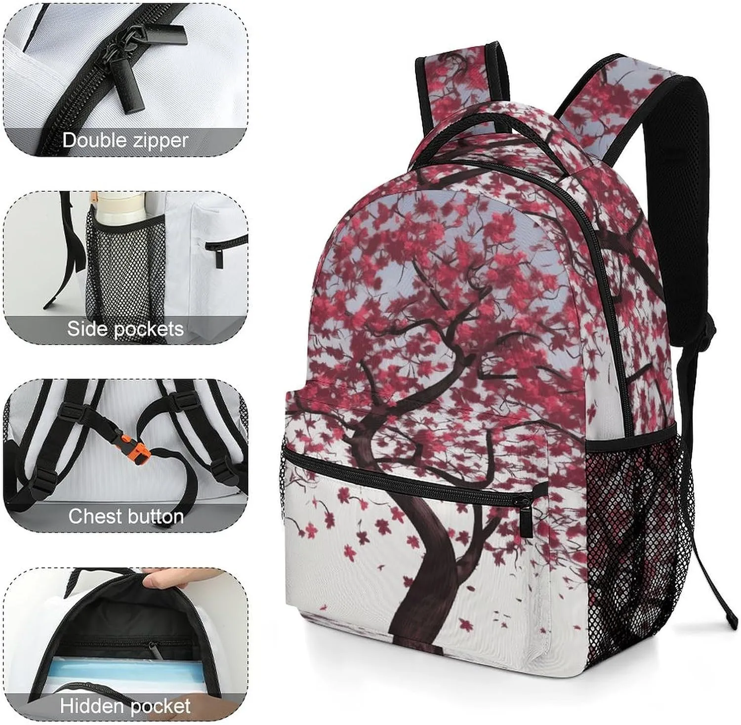 Small Backpacks Personalized Japanese Cherry Tree Printing Travel Bag Lightweight Travel Backpack For Women Men