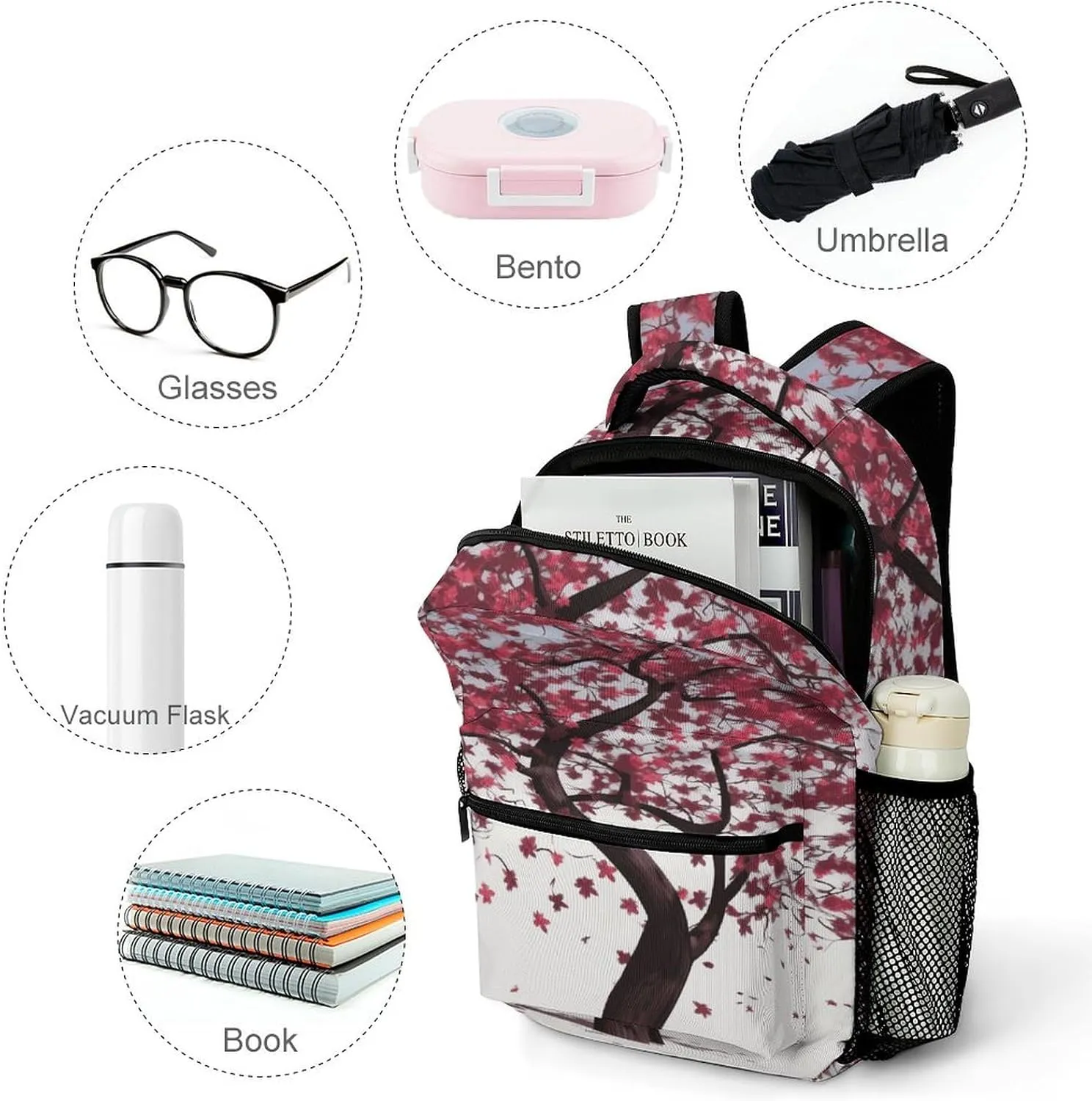 Small Backpacks Personalized Japanese Cherry Tree Printing Travel Bag Lightweight Travel Backpack For Women Men