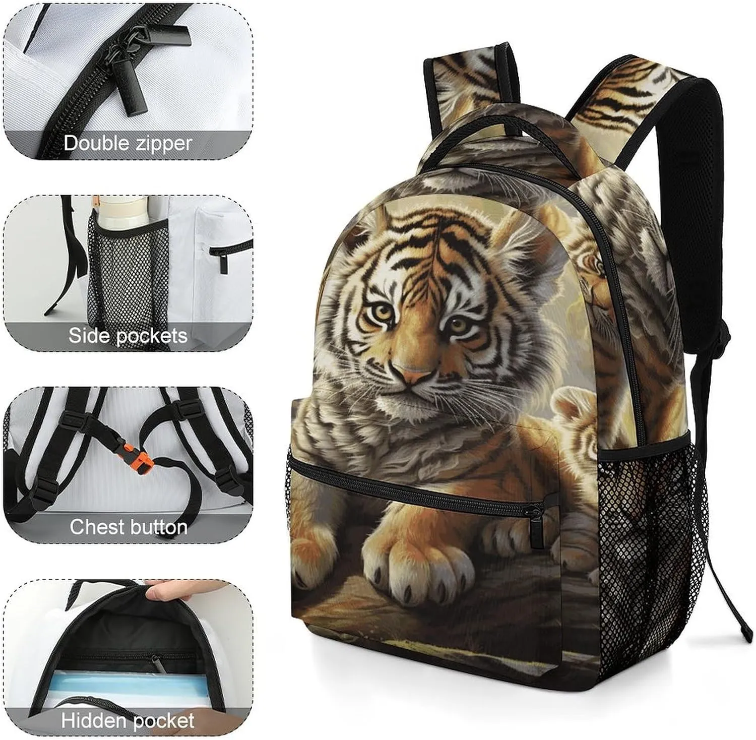 Small Backpacks Personalized Jungle Tigers Printing Travel Bag Lightweight Travel Backpack For Women Men