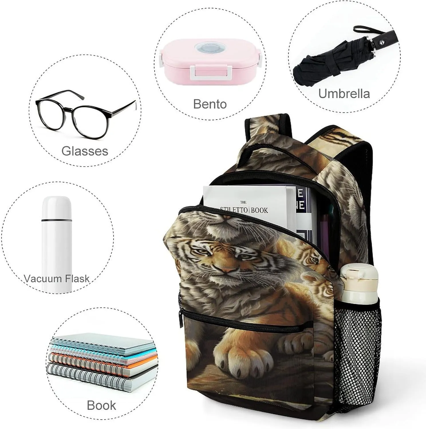 Small Backpacks Personalized Jungle Tigers Printing Travel Bag Lightweight Travel Backpack For Women Men