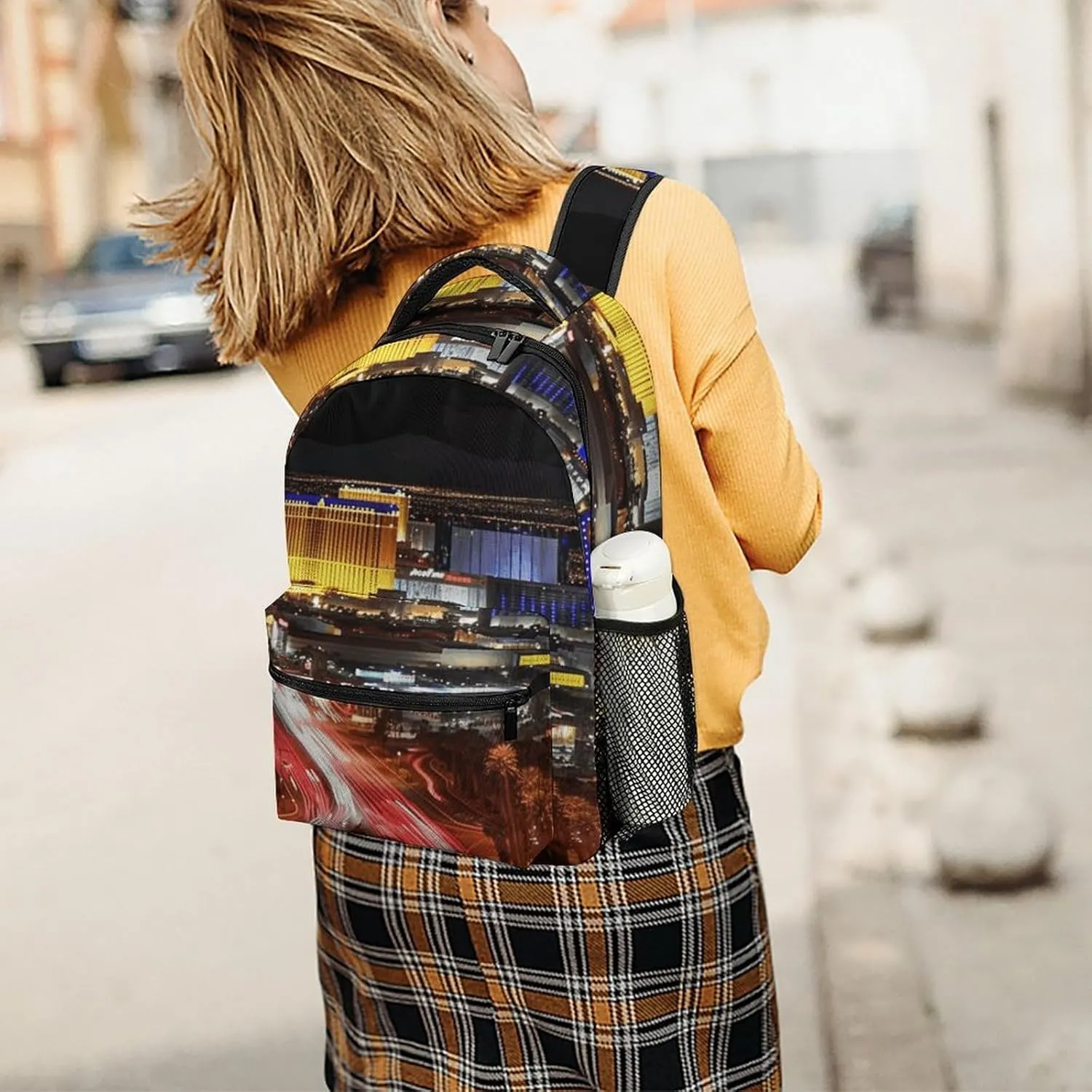 Small Backpacks Personalized Las Vegas Night City Printing Travel Bag Lightweight Travel Backpack For Women Men