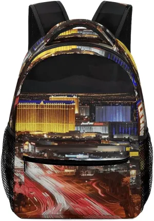 Small Backpacks Personalized Las Vegas Night City Printing Travel Bag Lightweight Travel Backpack For Women Men