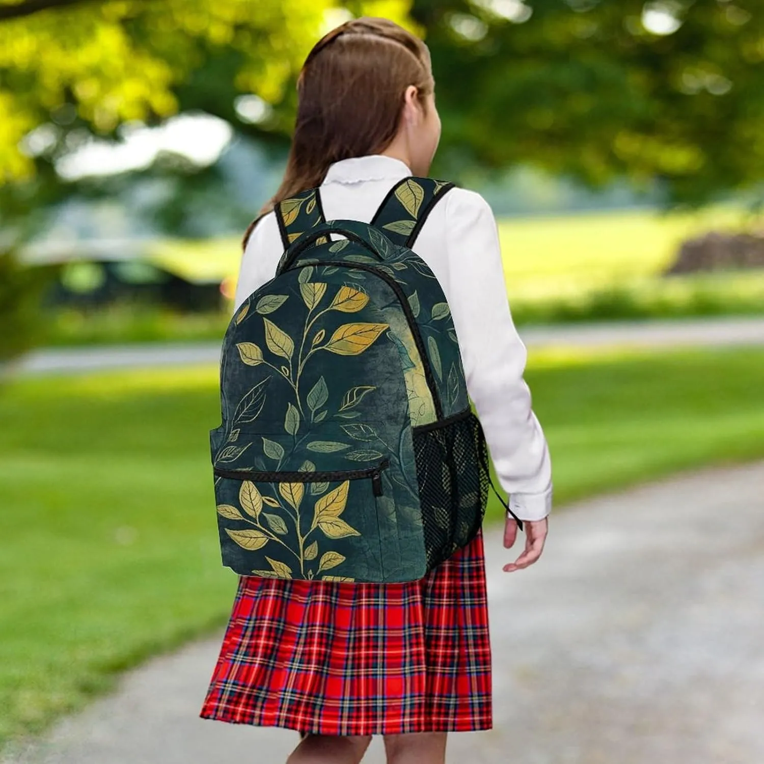 Small Backpacks Personalized Light Green Leaves Printing Travel Bag Lightweight Travel Backpack For Women Men