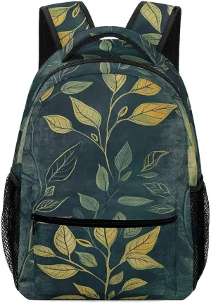 Small Backpacks Personalized Light Green Leaves Printing Travel Bag Lightweight Travel Backpack For Women Men