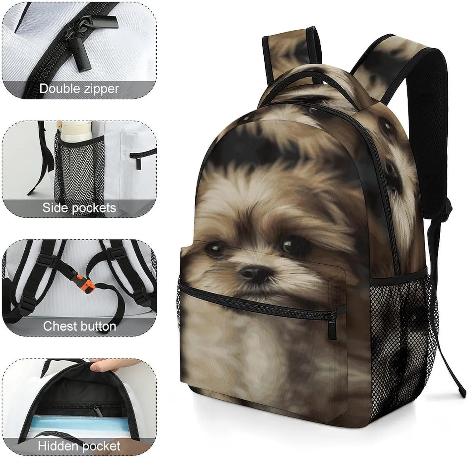 Small Backpacks Personalized Little Dog Printing Travel Bag Lightweight Travel Backpack For Women Men
