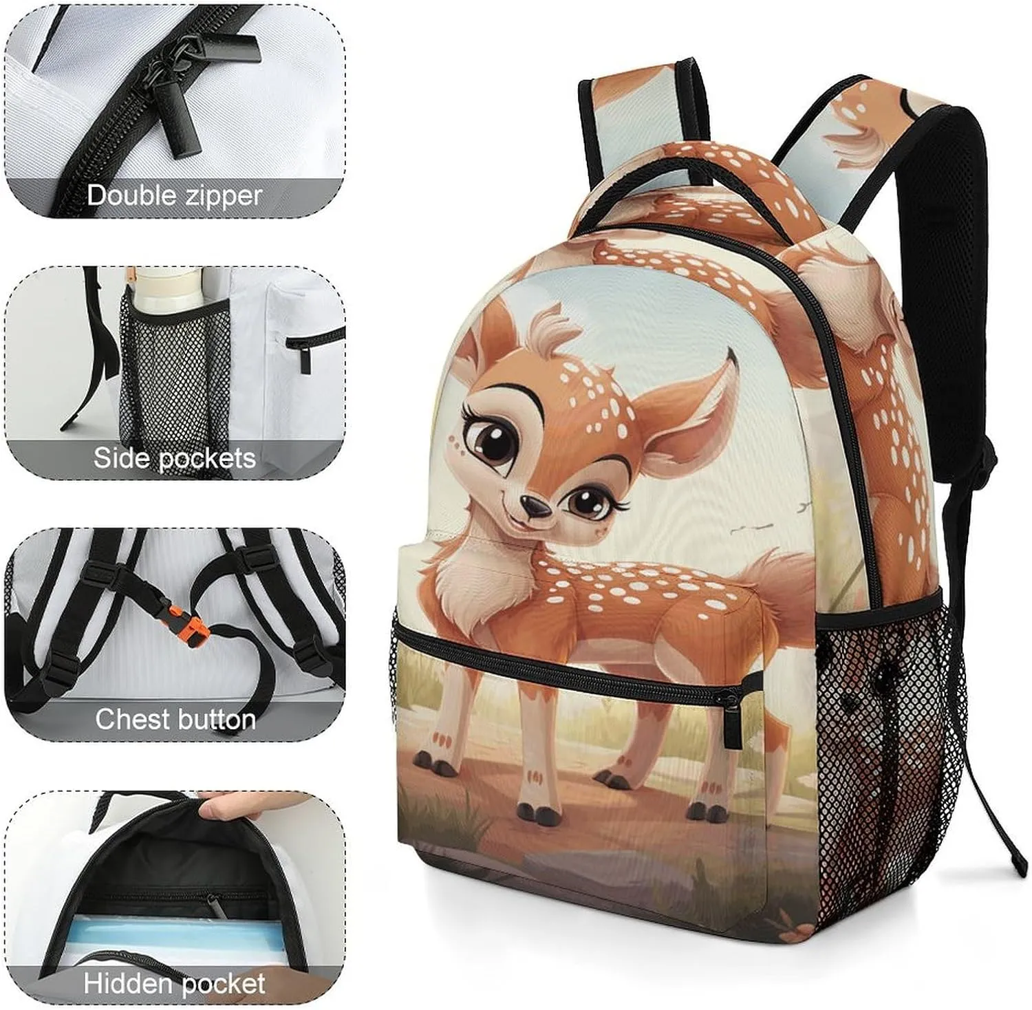 Small Backpacks Personalized Lovely Deer Printing Travel Bag Lightweight Travel Backpack For Women Men