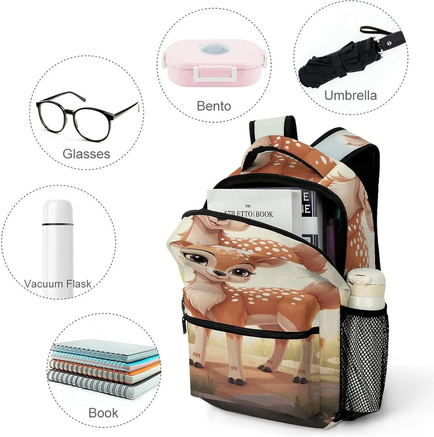 Small Backpacks Personalized Lovely Deer Printing Travel Bag Lightweight Travel Backpack For Women Men