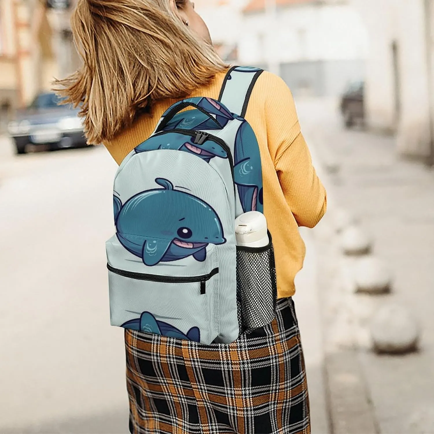 Small Backpacks Personalized Lovely Fat Whale Printing Travel Bag Lightweight Travel Backpack For Women Men