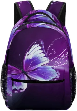 Small Backpacks Personalized Lovely Purple Butterfly Printing Travel Bag Lightweight Travel Backpack For Women Men