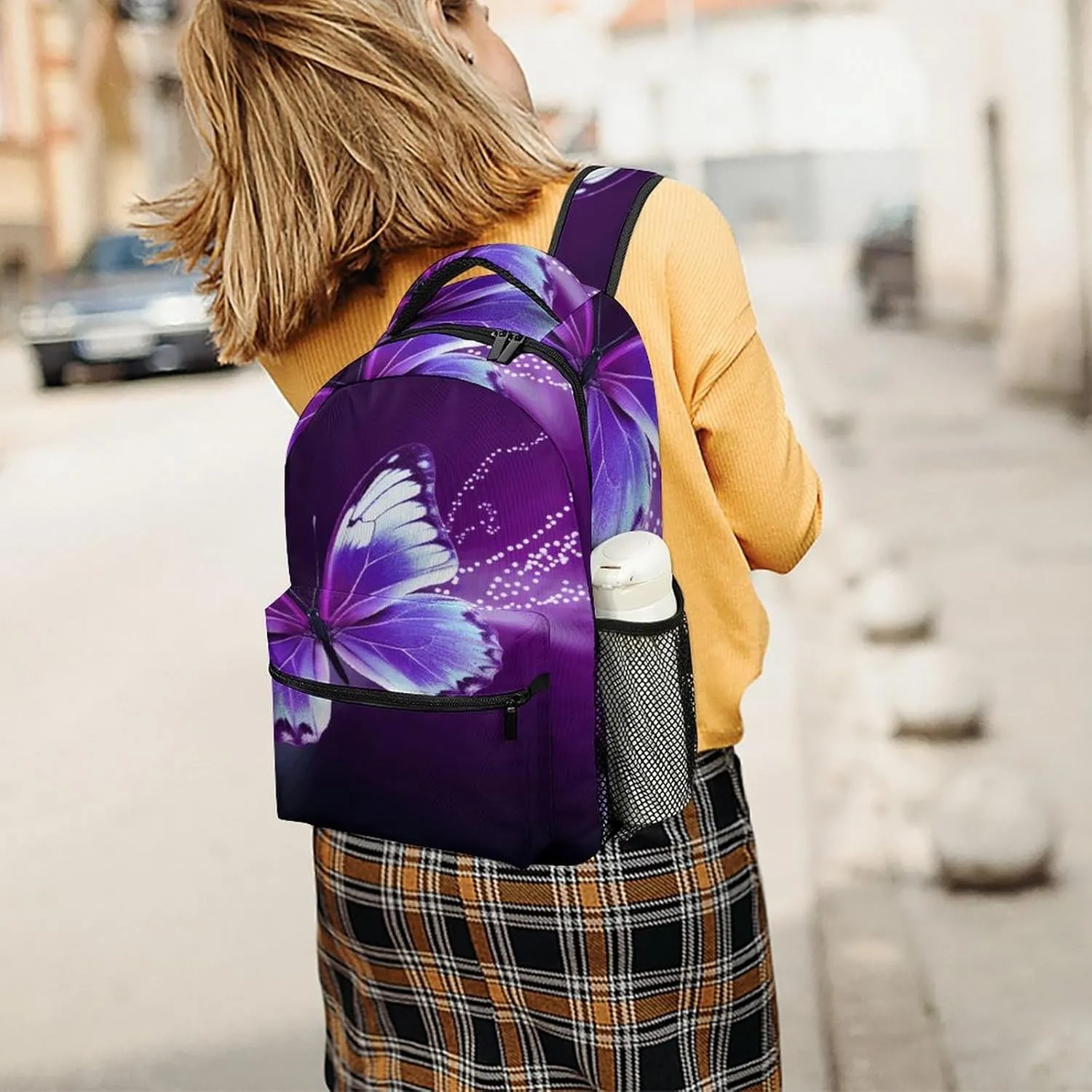 Small Backpacks Personalized Lovely Purple Butterfly Printing Travel Bag Lightweight Travel Backpack For Women Men
