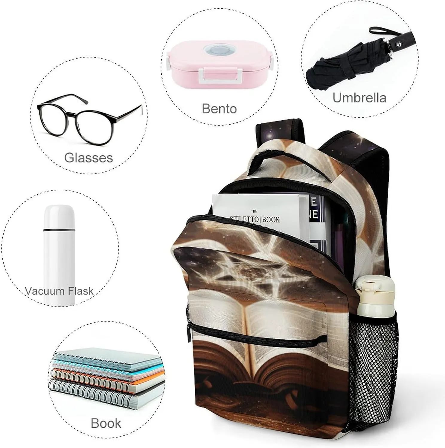 Small Backpacks Personalized Magic Book Printing Travel Bag Lightweight Travel Backpack For Women Men